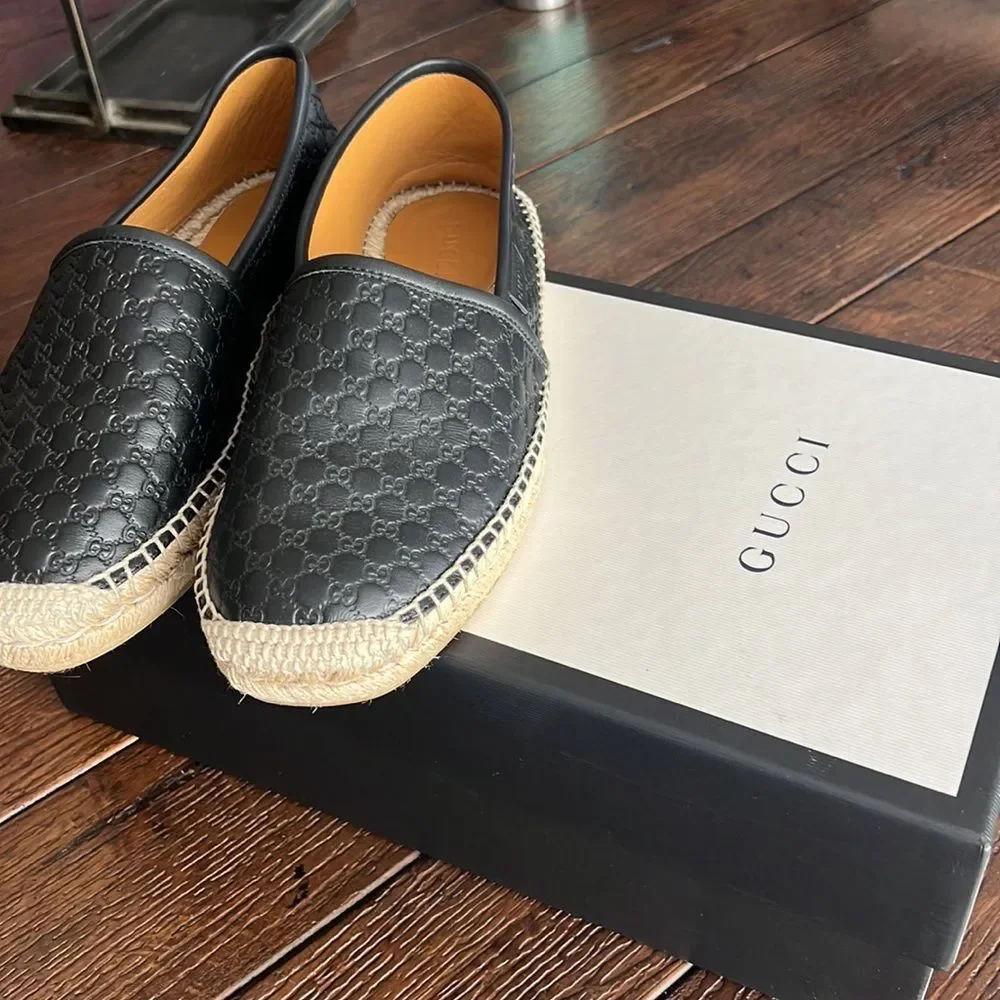 Gucci Black Leather Espadrilles